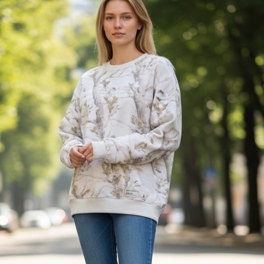 Comfrt Collection Tree Branch Print Sweatshirt White Tan S Go Outside Camo